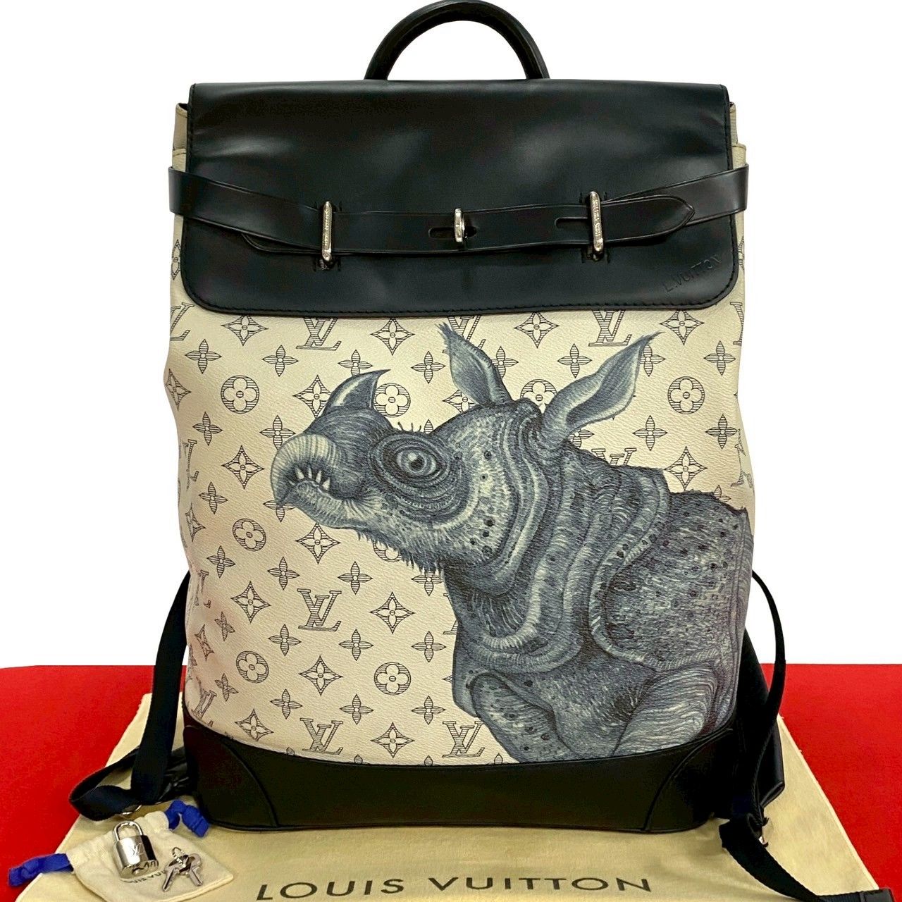 Louis Vuitton Monogram Savanna Steamer Leather Backpack Navy White