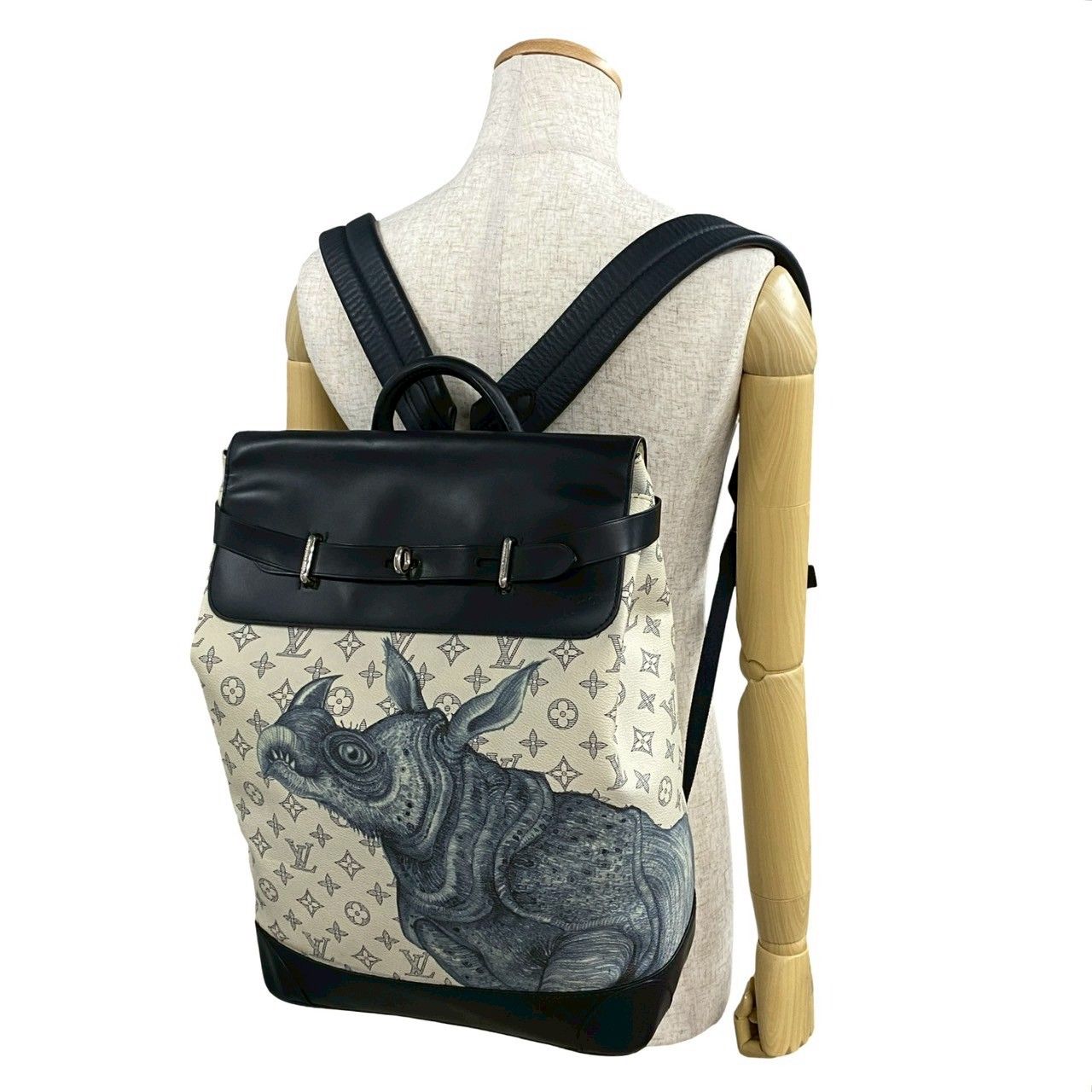 Louis Vuitton Monogram Savanna Steamer Leather Backpack Navy White — view 2
