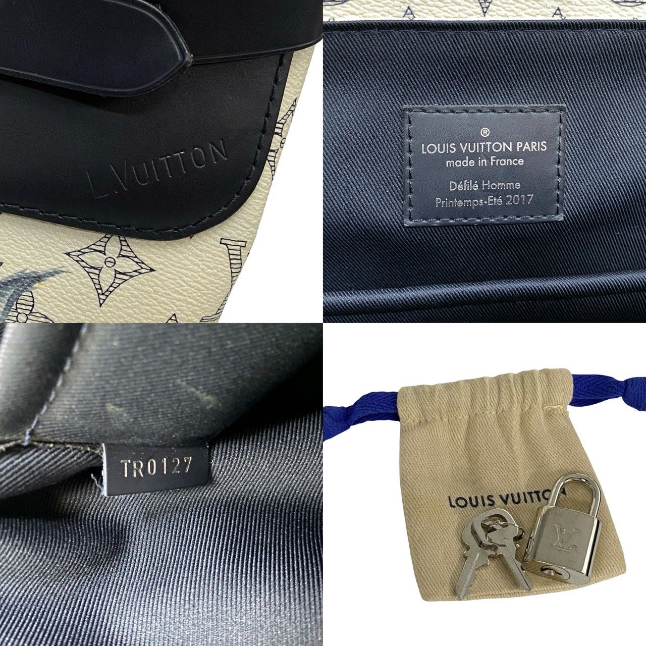 Louis Vuitton Monogram Savanna Steamer Leather Backpack Navy White — view 3