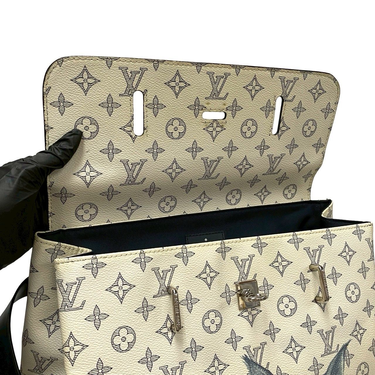 Louis Vuitton Monogram Savanna Steamer Leather Backpack Navy White — view 8