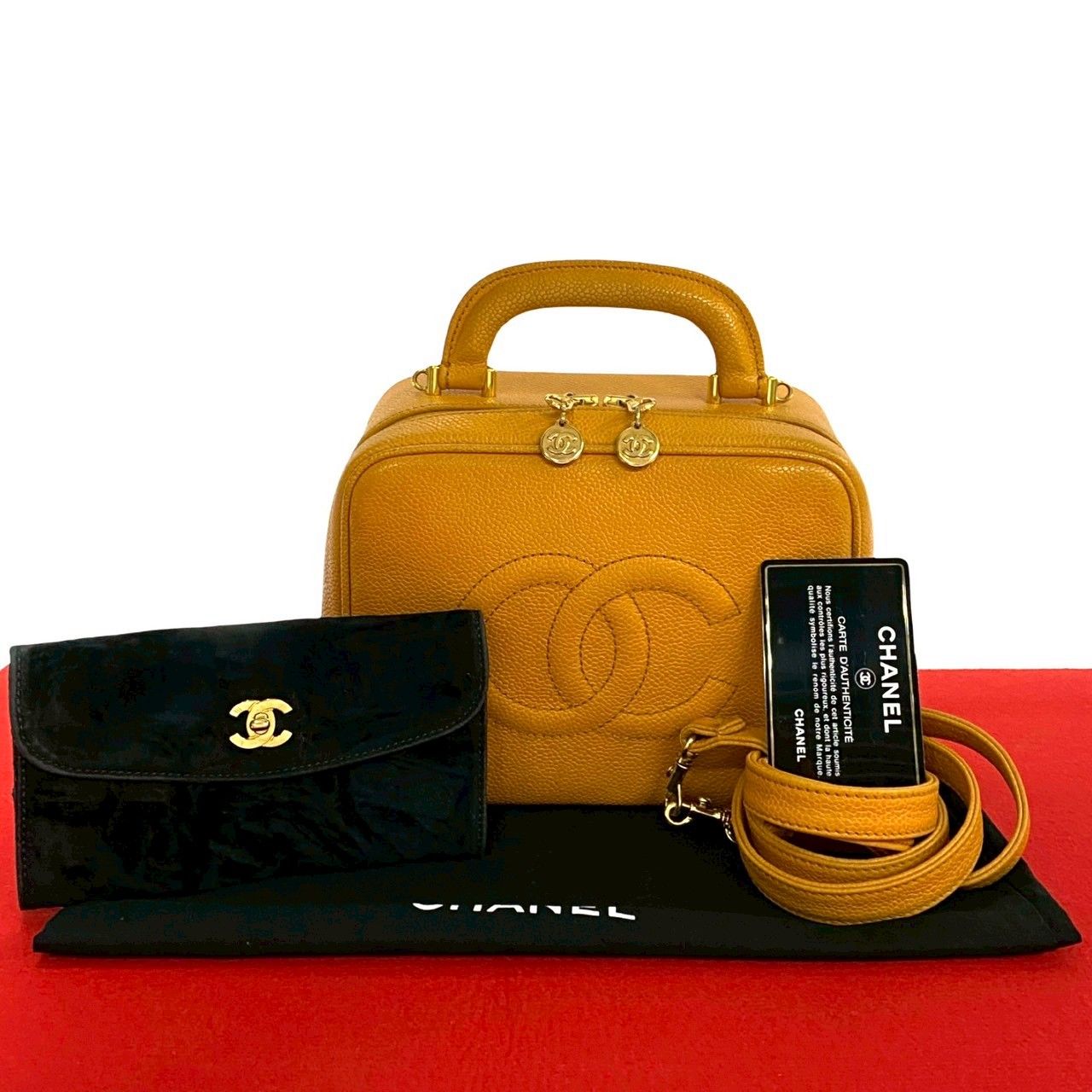 Chanel Card with No 5 Coco Caviar Leather 2-Way Makeup Box Shoulder Bag