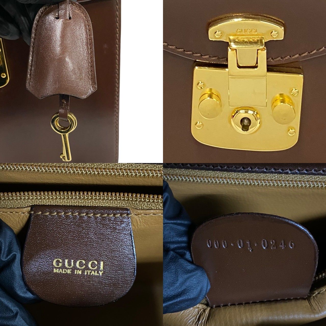 Gucci Vintage Ladylock Leather Handbag Mini Tote Brown — view 3