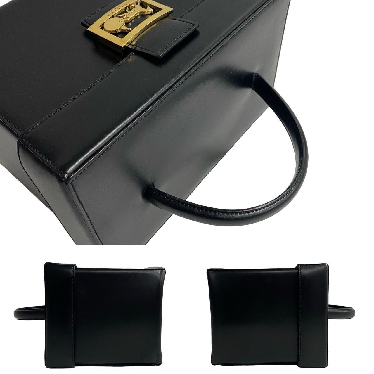 Celine Vintage Logo Carriage Calf Leather Handbag Vanity Back Makeup Box Black — view 5