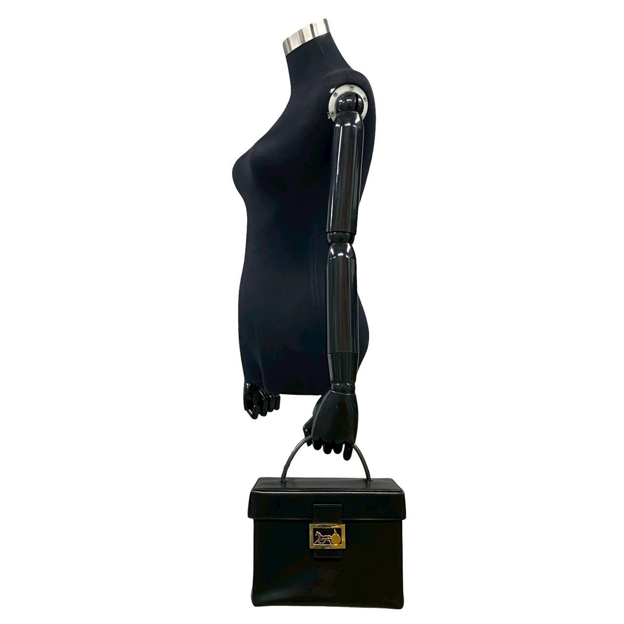 Celine Vintage Logo Carriage Calf Leather Handbag Vanity Back Makeup Box Black — view 2