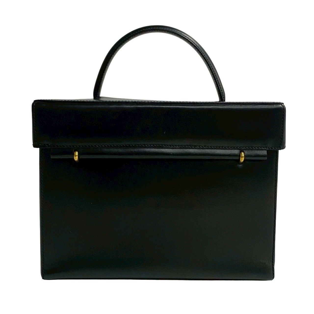Celine Vintage Logo Carriage Calf Leather Handbag Vanity Back Makeup Box Black — view 4