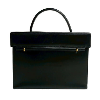 Celine Vintage Logo Carriage Calf Leather Handbag Vanity Back Makeup Box Black — view 4