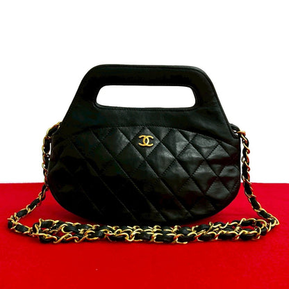 Chanel Vintage Quilted Coco Leather 2-Way Chain Shoulder Bag Black