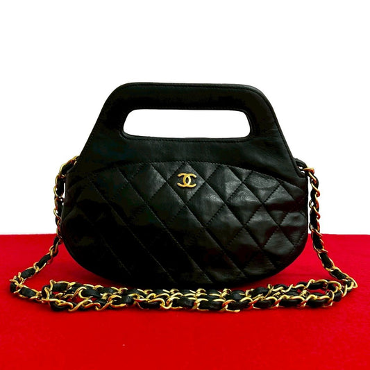 Chanel Vintage Quilted Coco Leather 2-Way Chain Shoulder Bag Black