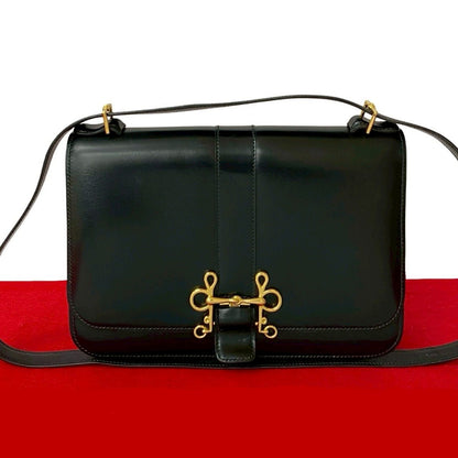 Hermes Vintage Sologne Box Calf Leather Shoulder Bag Pochette Black