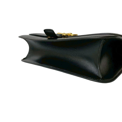 Hermes Vintage Sologne Box Calf Leather Shoulder Bag Pochette Black — view 8