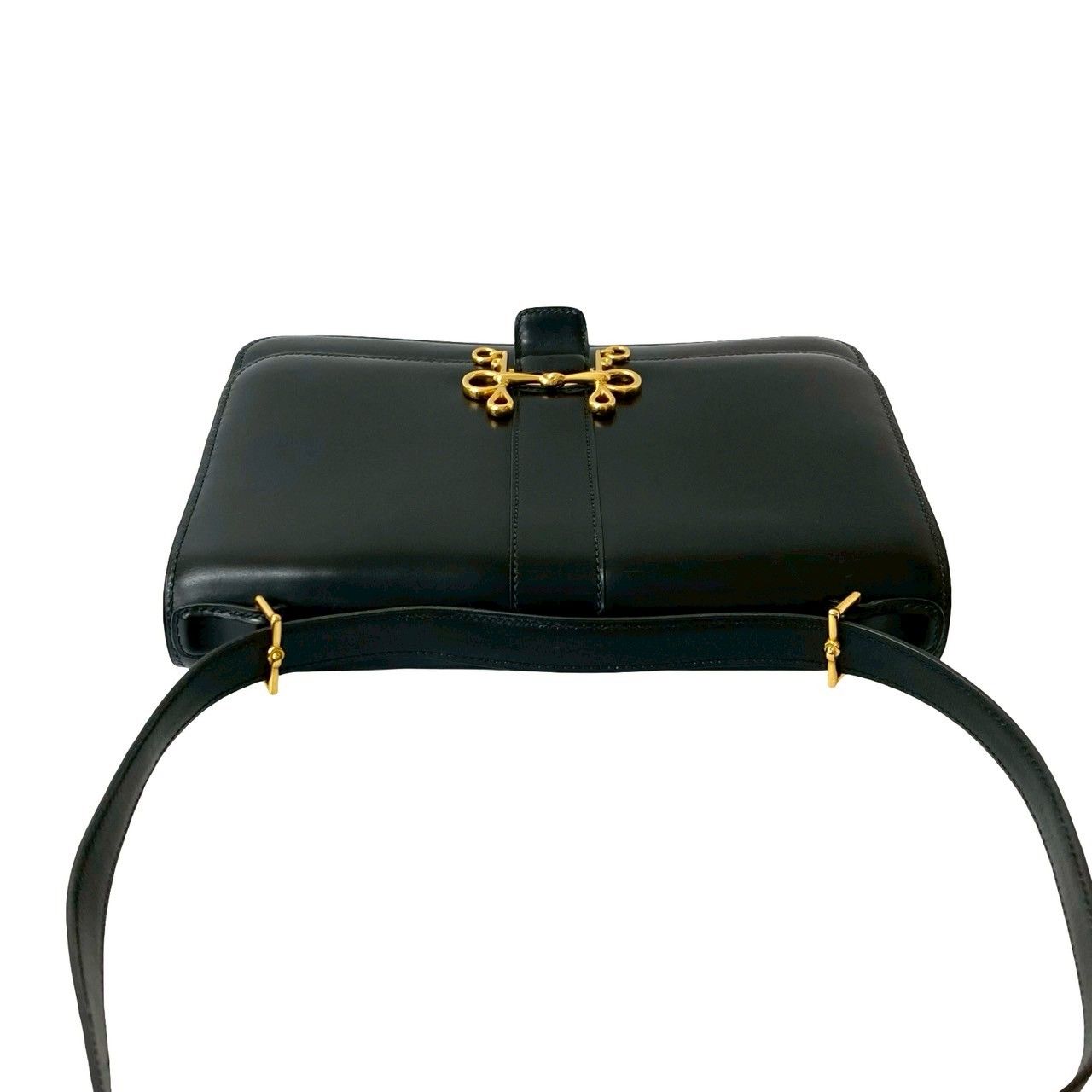 Hermes Vintage Sologne Box Calf Leather Shoulder Bag Pochette Black — view 4