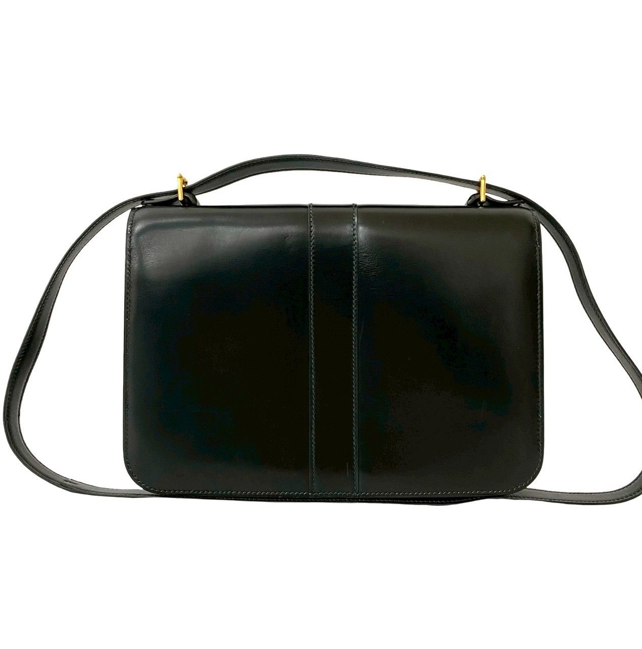 Hermes Vintage Sologne Box Calf Leather Shoulder Bag Pochette Black — view 3