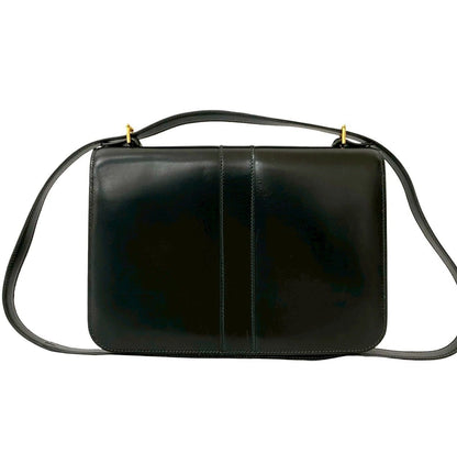 Hermes Vintage Sologne Box Calf Leather Shoulder Bag Pochette Black — view 3