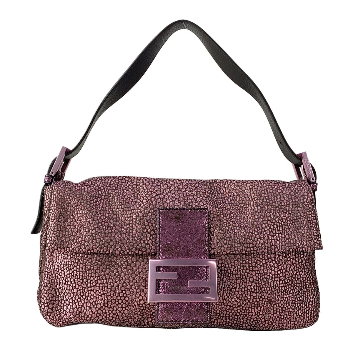 Fendi Handbag Mamma Bucket Pink Dark Brown Baguette Lame