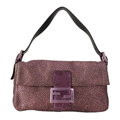Fendi Handbag Mamma Bucket Pink Dark Brown Baguette Lame