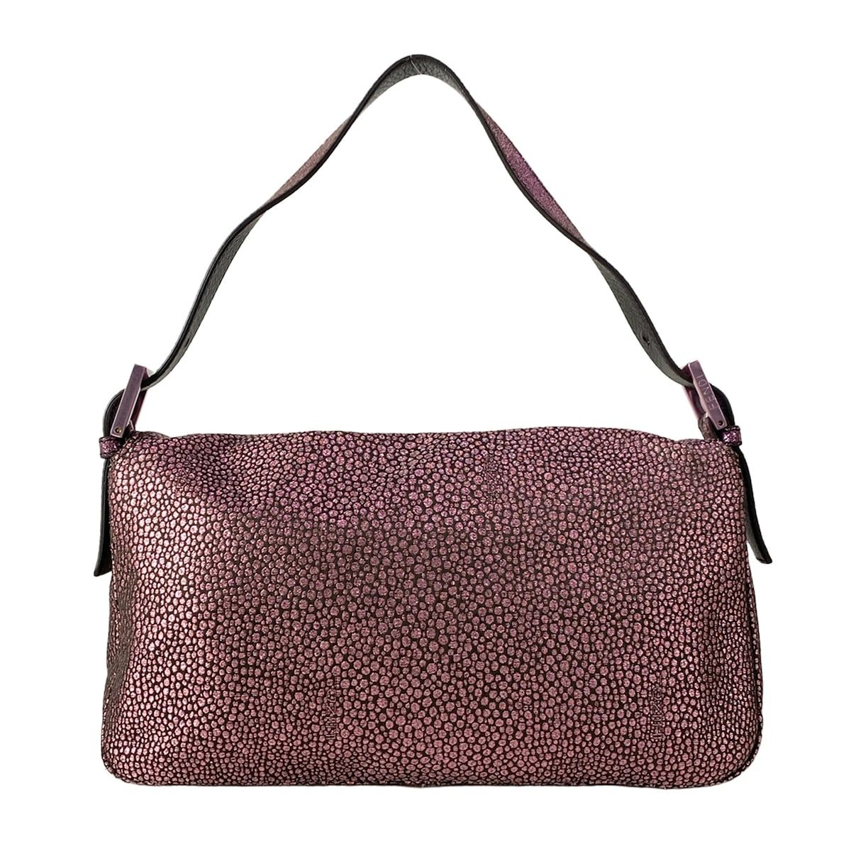Fendi Handbag Mamma Bucket Pink Dark Brown Baguette Lame — view 3