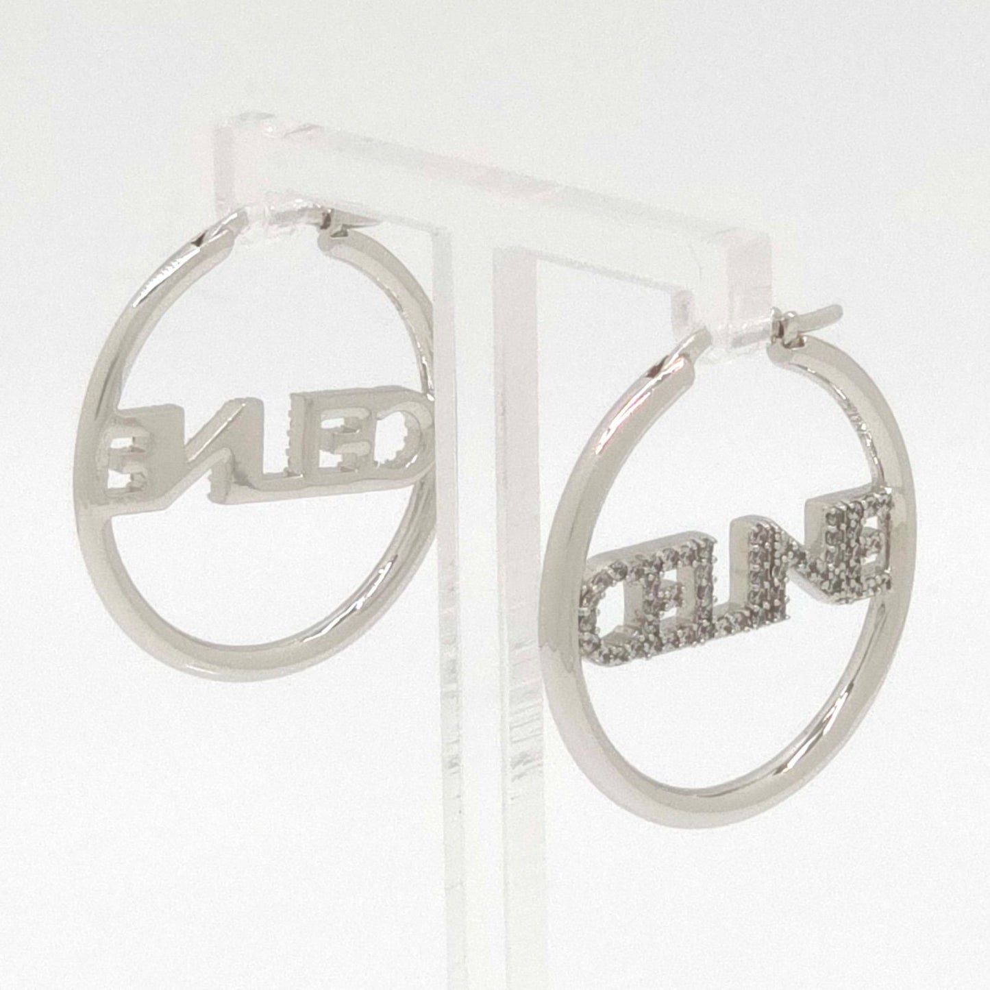 Celine Monochrome Strass Hoop Earrings Logo Crystal Rhodium Finish Brass Box — view 2
