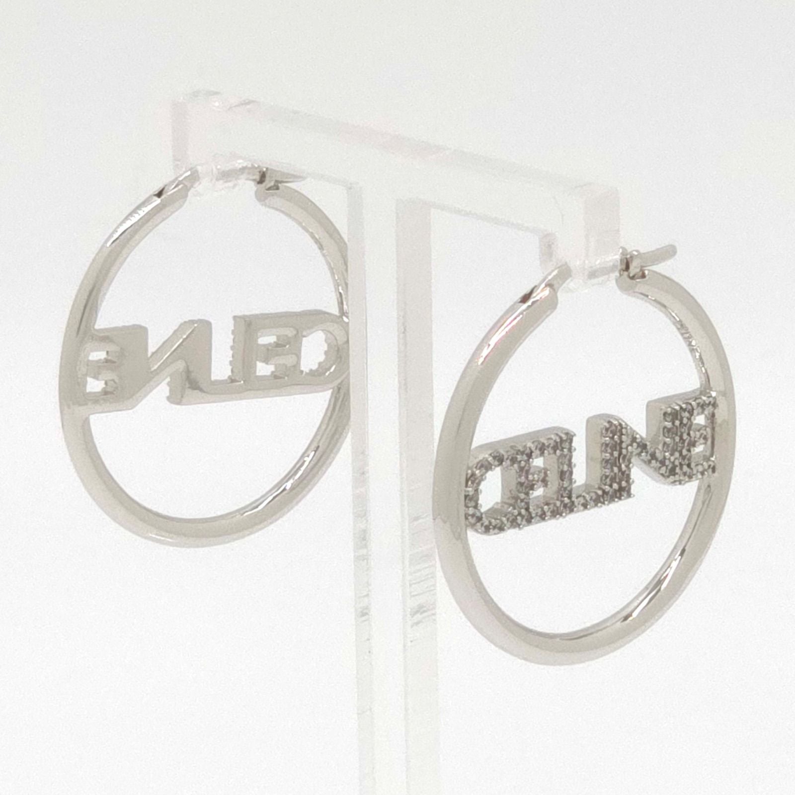 Celine Monochrome Strass Hoop Earrings Logo Crystal Rhodium Finish Brass Box — view 2