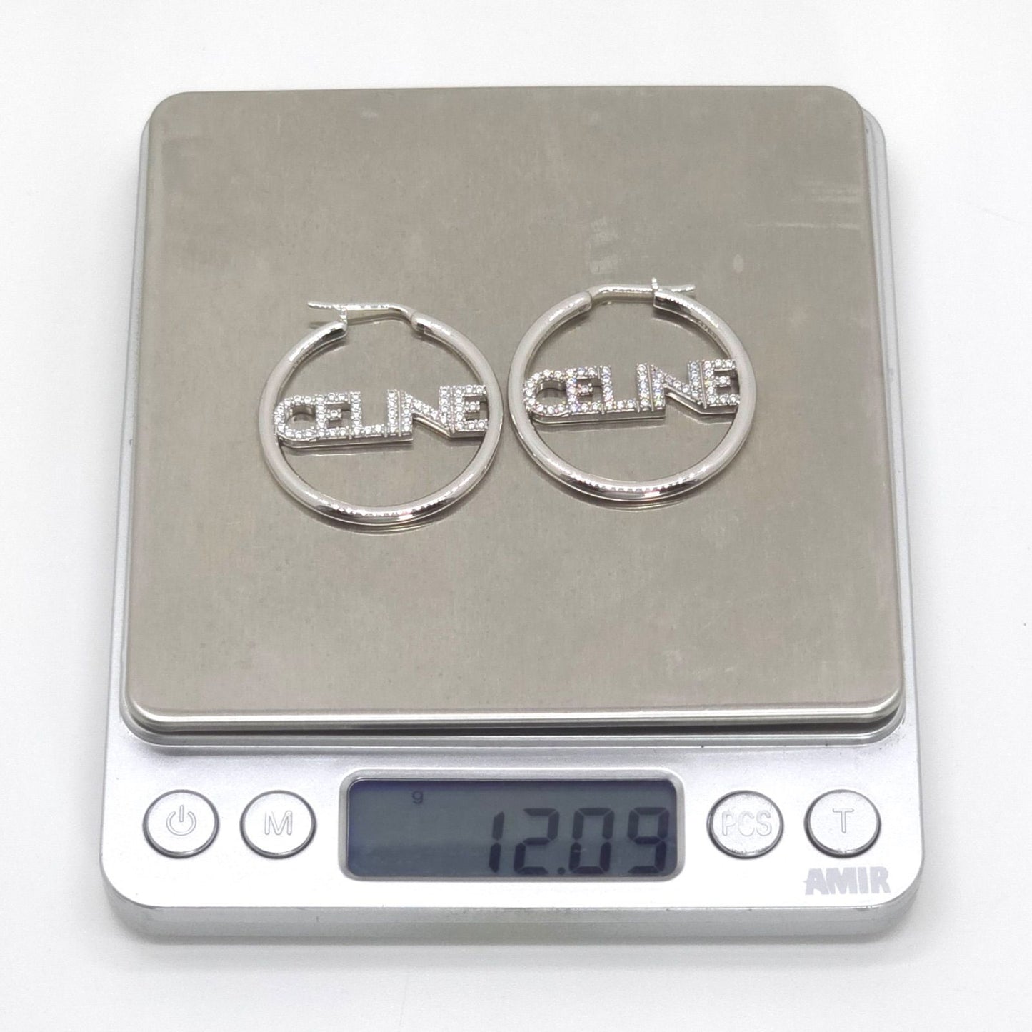 Celine Monochrome Strass Hoop Earrings Logo Crystal Rhodium Finish Brass Box — view 8