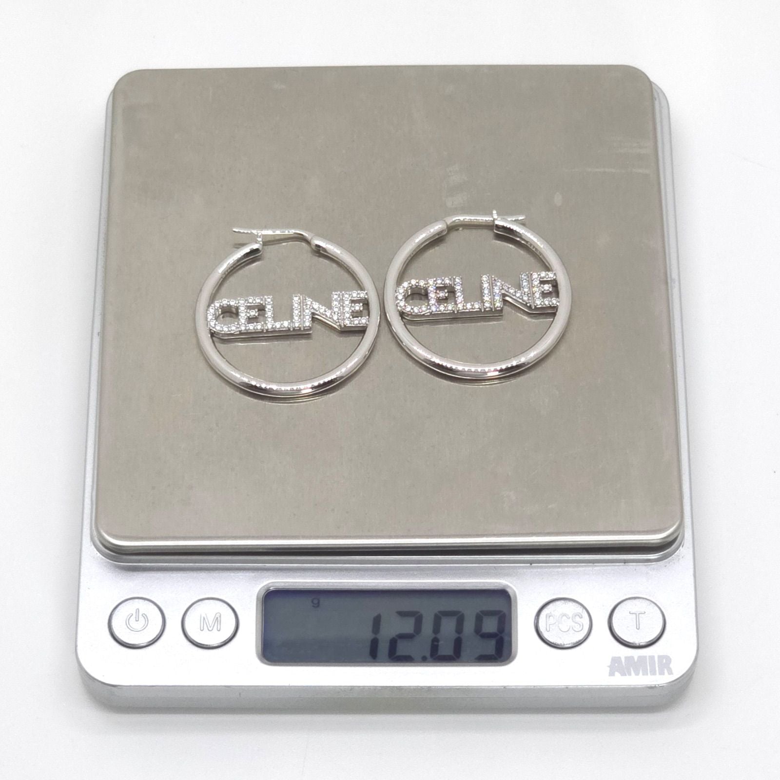 Celine Monochrome Strass Hoop Earrings Logo Crystal Rhodium Finish Brass Box — view 8