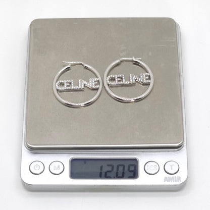 Celine Monochrome Strass Hoop Earrings Logo Crystal Rhodium Finish Brass Box — view 8