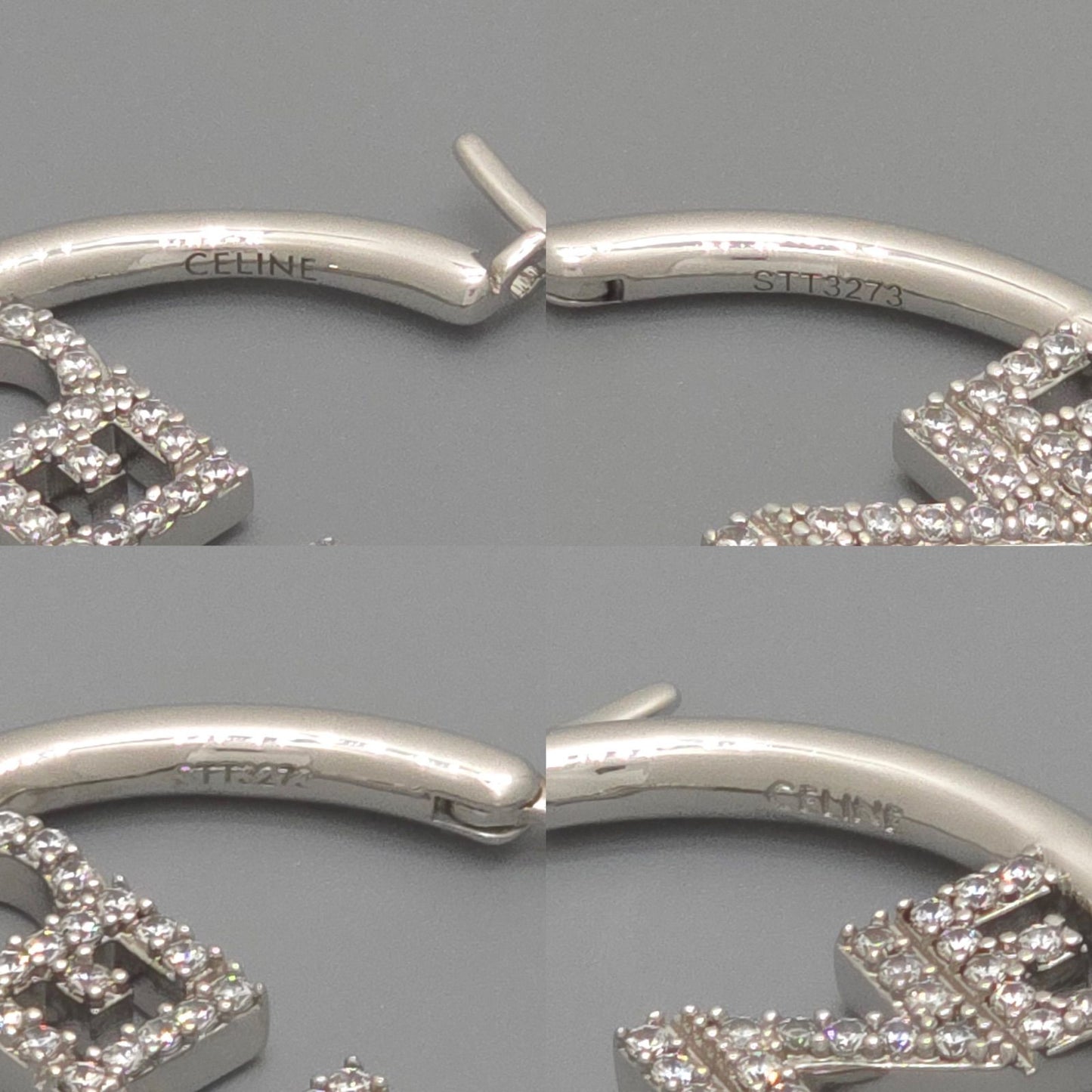Celine Monochrome Strass Hoop Earrings Logo Crystal Rhodium Finish Brass Box — view 6