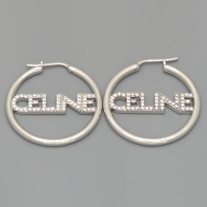 Celine Monochrome Strass Hoop Earrings Logo Crystal Rhodium Finish Brass Box
