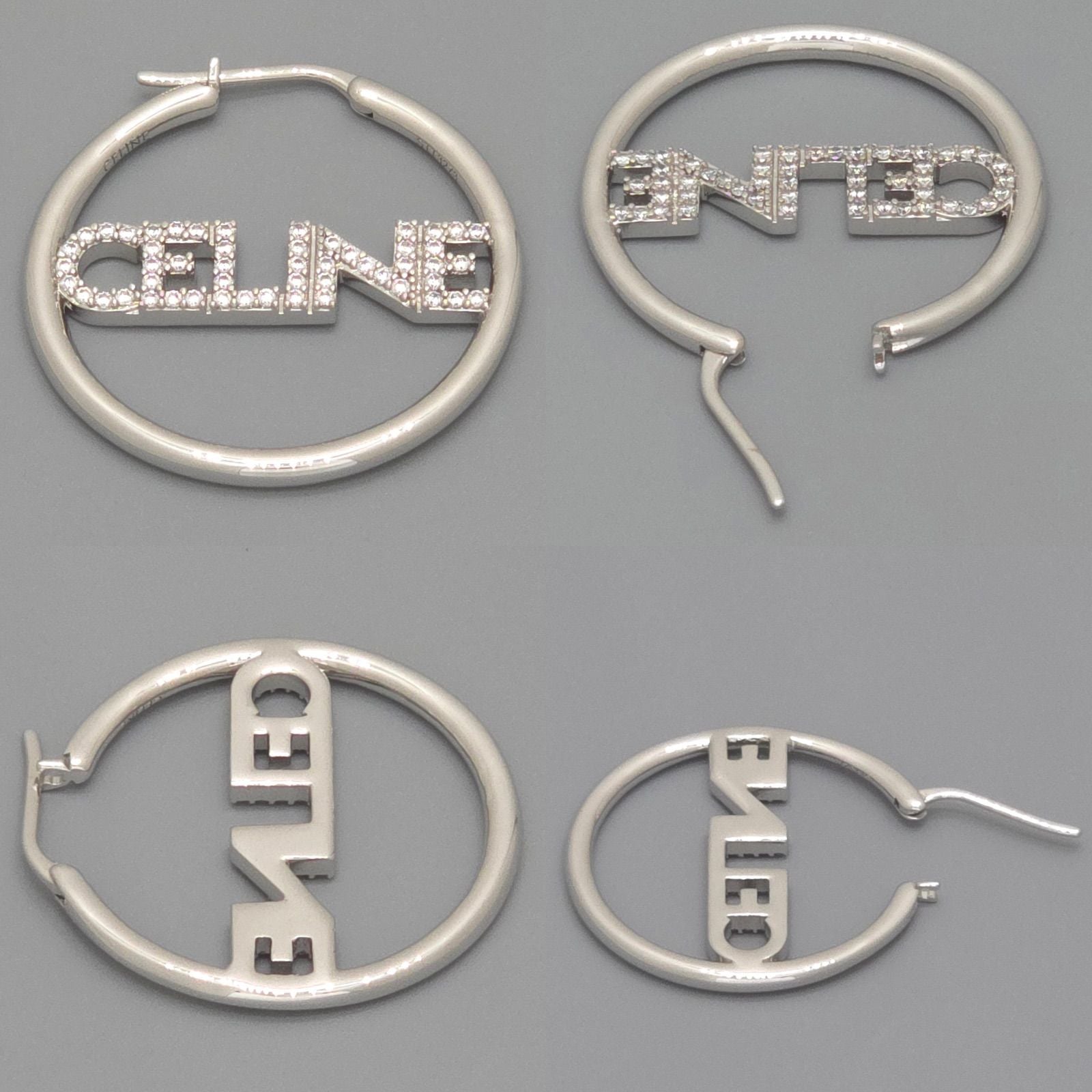 Celine Monochrome Strass Hoop Earrings Logo Crystal Rhodium Finish Brass Box — view 4