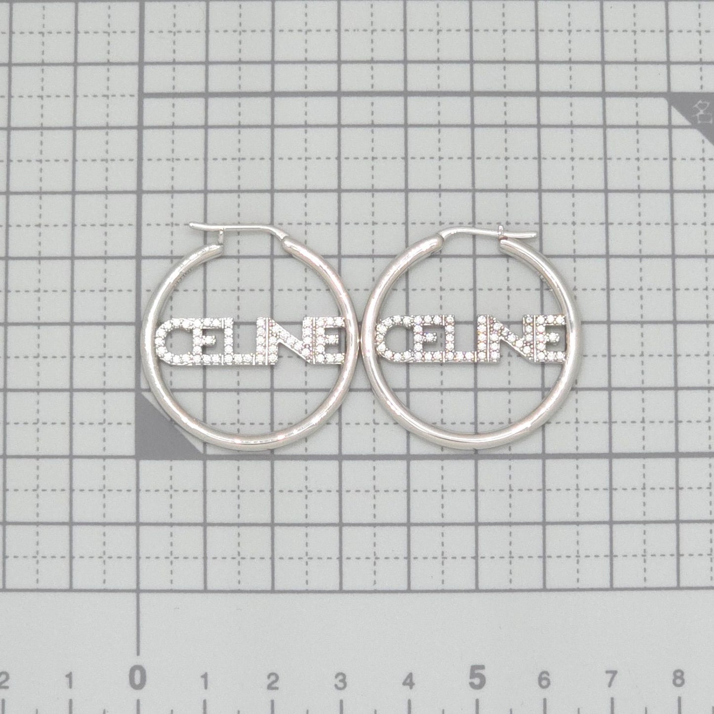 Celine Monochrome Strass Hoop Earrings Logo Crystal Rhodium Finish Brass Box — view 7