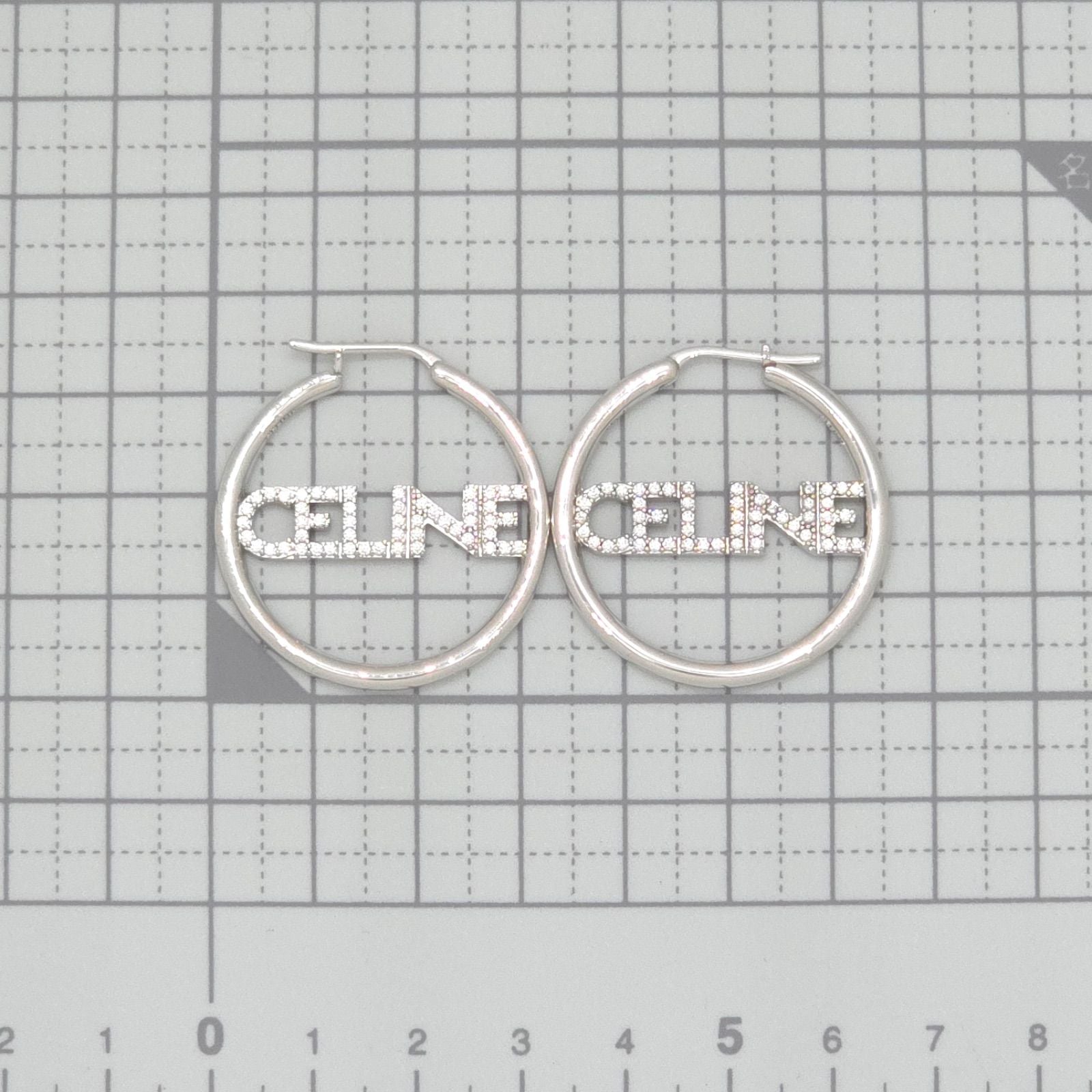 Celine Monochrome Strass Hoop Earrings Logo Crystal Rhodium Finish Brass Box — view 7