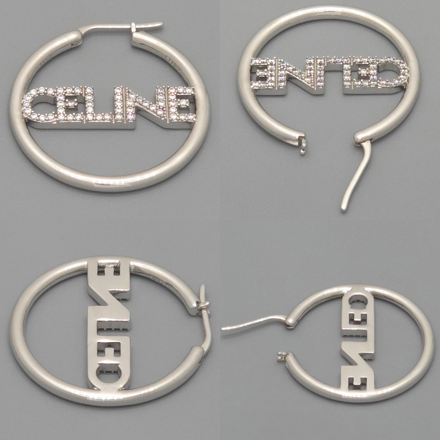 Celine Monochrome Strass Hoop Earrings Logo Crystal Rhodium Finish Brass Box — view 5