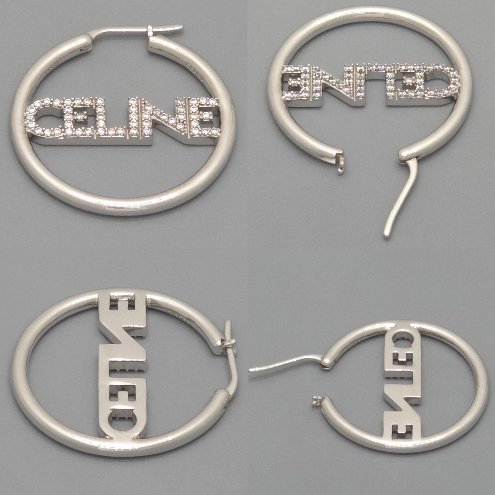 Celine Monochrome Strass Hoop Earrings Logo Crystal Rhodium Finish Brass Box — view 5