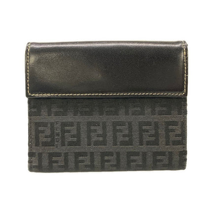 Fendi Bifold Wallet Zucca Pattern Khaki Black Leather