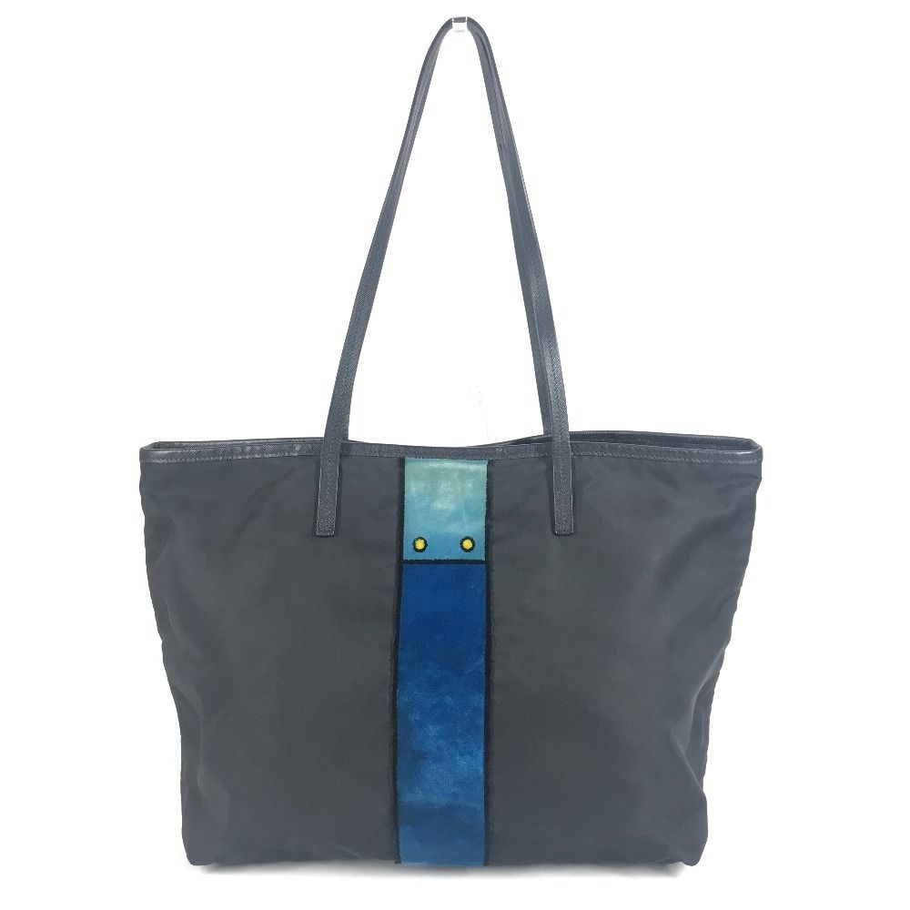 Prada Tote Kaietron Pull Belt Logo Stripe Leather Nylon Black — view 2
