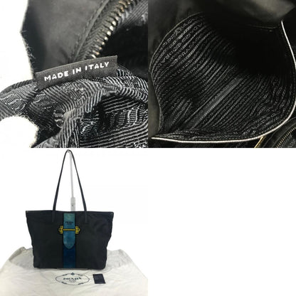 Prada Tote Kaietron Pull Belt Logo Stripe Leather Nylon Black — view 9