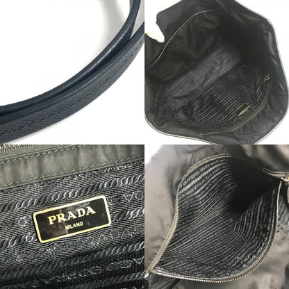 Prada Tote Kaietron Pull Belt Logo Stripe Leather Nylon Black — view 8