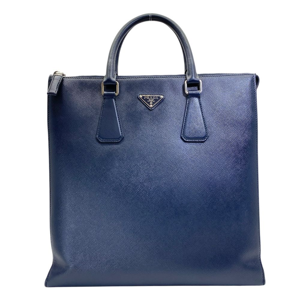 Prada Business Tote Triangle Logo Saffiano Leather Navy Capacity Easy to Use