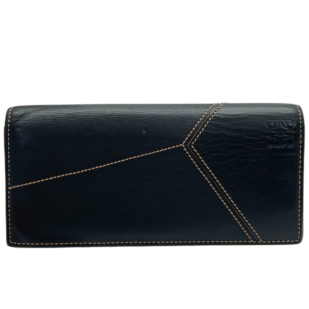 Loewe Anagram Bifold Wallet Puzzle Stitch Long Horizontal Logo Leather Black