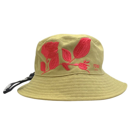 Fendi Bucket Hat Dahlia Rose Embroidery Cotton Beige Sun Protection Daily