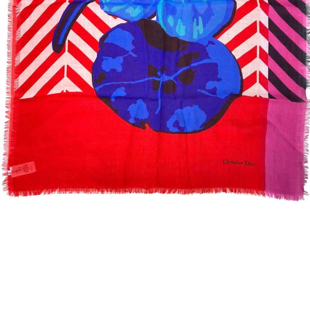 Dior Scarf Shawl Large Flower Red Cashmere Coordination Arrangement Neck Cover — view 4