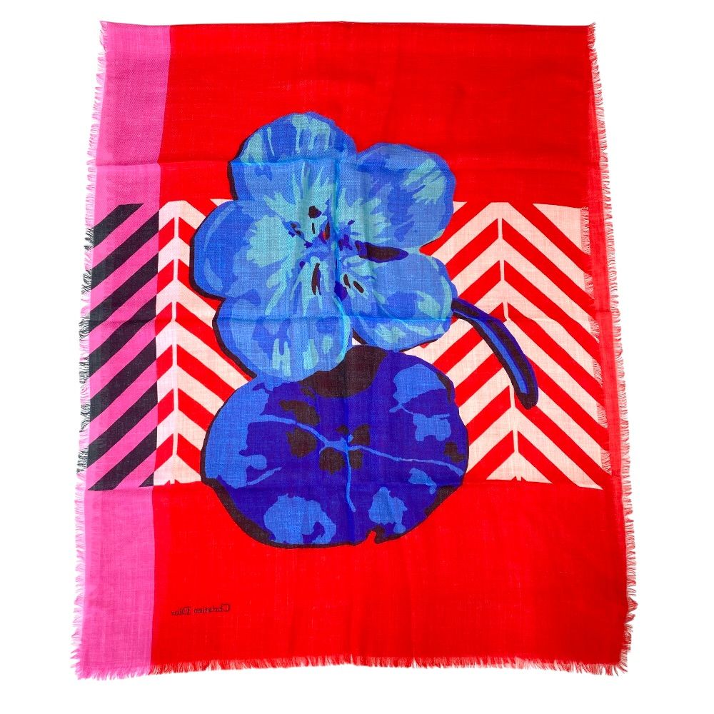Dior Scarf Shawl Large Flower Red Cashmere Coordination Arrangement Neck Cover — view 8