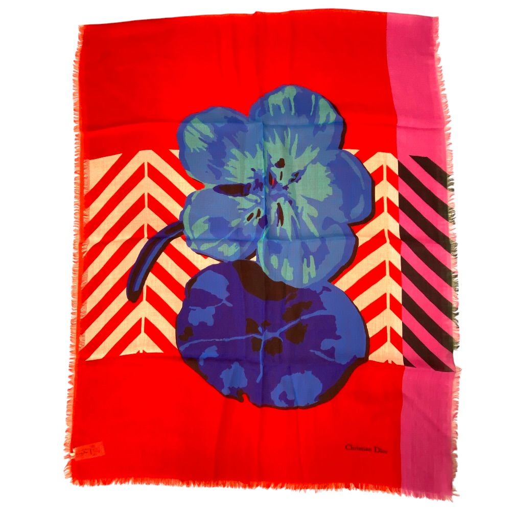 Dior Scarf Shawl Large Flower Red Cashmere Coordination Arrangement Neck Cover — view 2