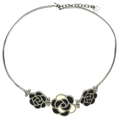 Chanel Camellia Choker Necklace Silver Simple Daily Use