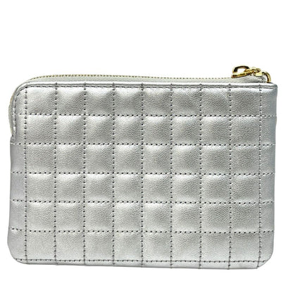 Celine C Charm Coin Purse Card Case Mini Pouch Quilted Leather Silver Simple — view 2