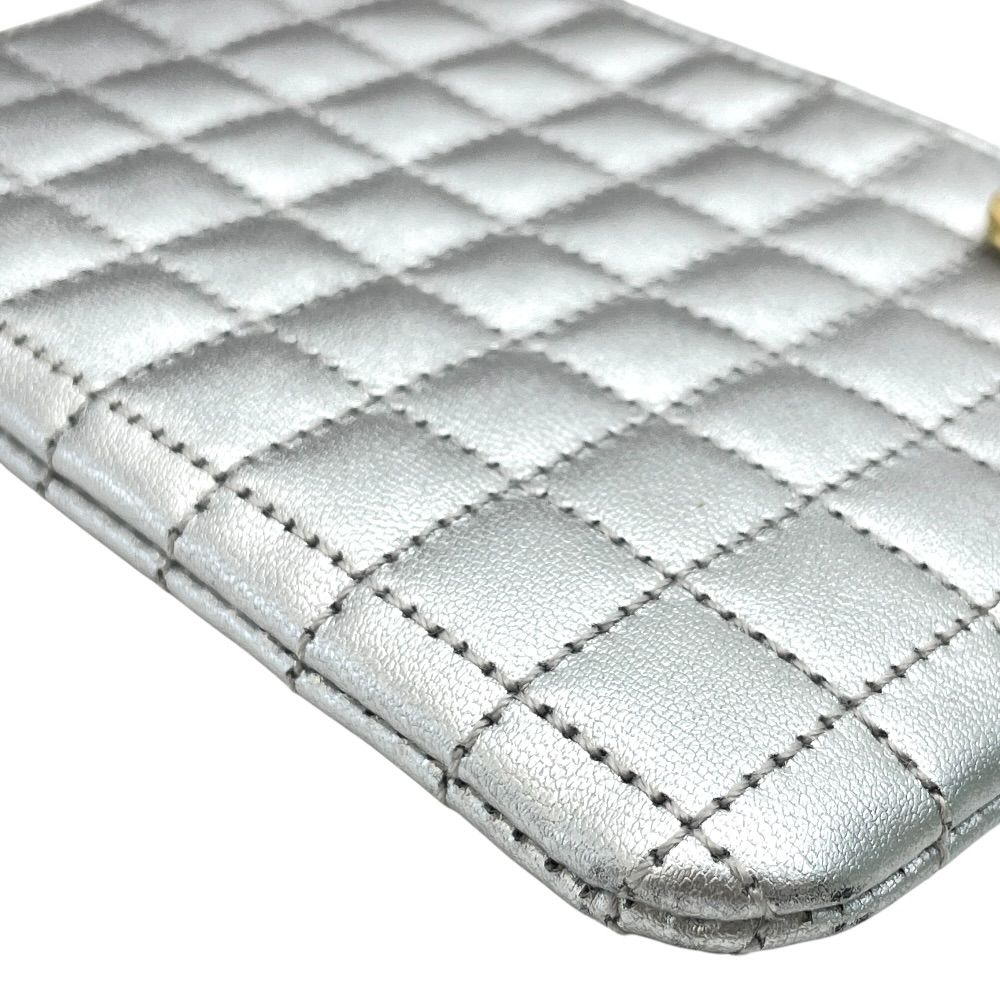Celine C Charm Coin Purse Card Case Mini Pouch Quilted Leather Silver Simple — view 4