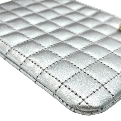 Celine C Charm Coin Purse Card Case Mini Pouch Quilted Leather Silver Simple — view 4