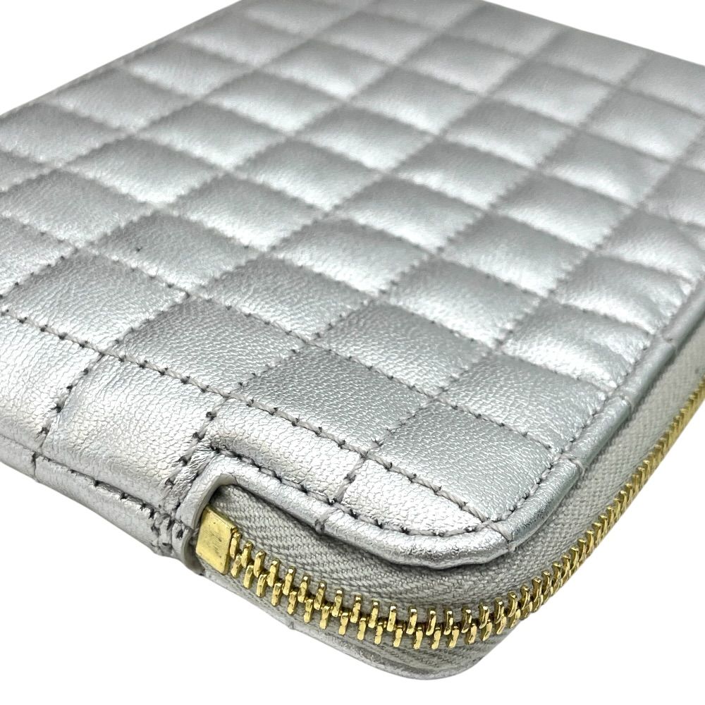 Celine C Charm Coin Purse Card Case Mini Pouch Quilted Leather Silver Simple — view 5