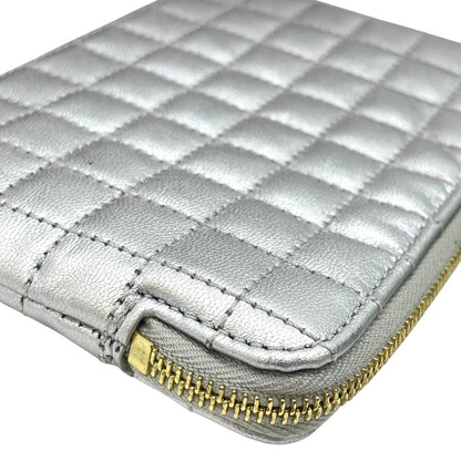 Celine C Charm Coin Purse Card Case Mini Pouch Quilted Leather Silver Simple — view 5