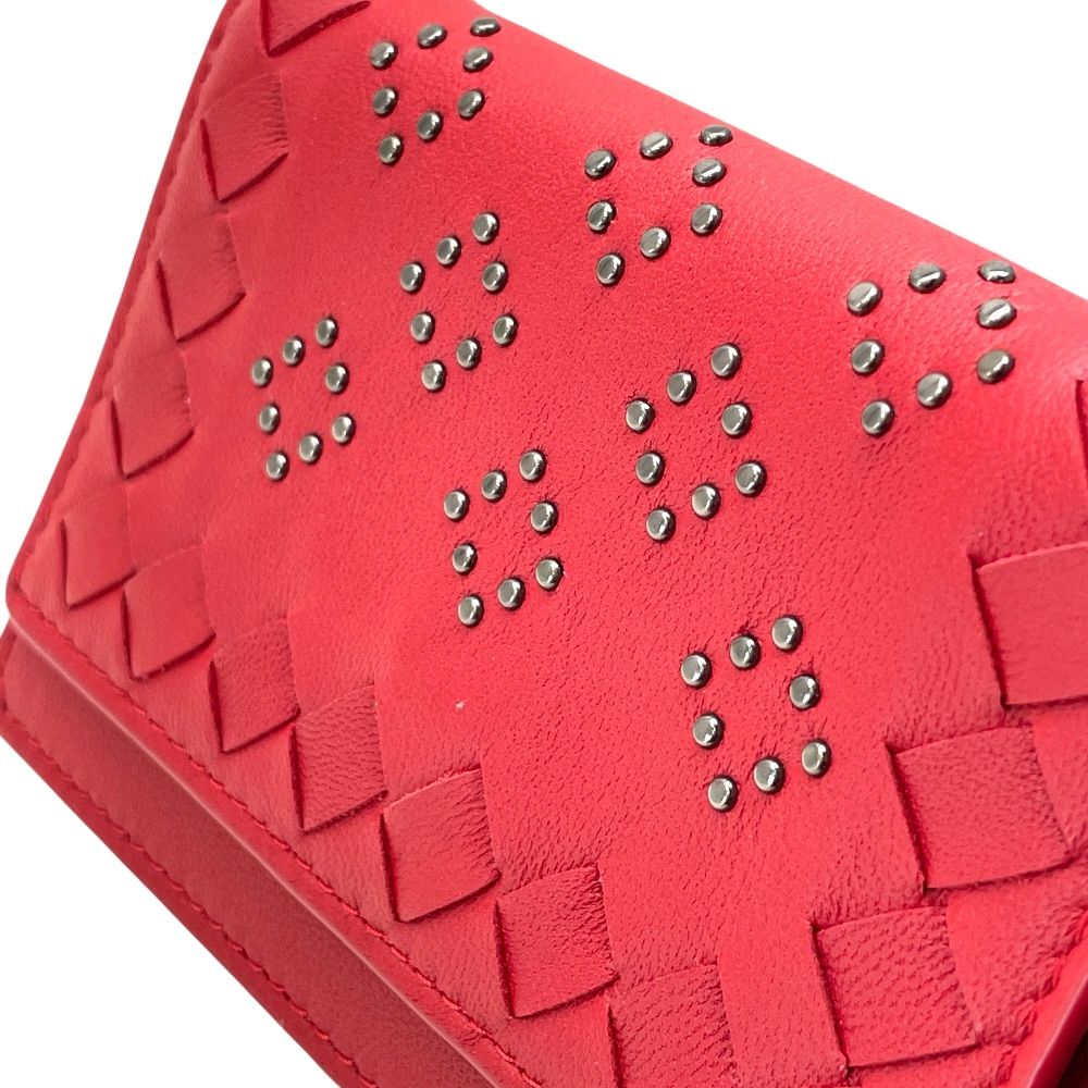 Bottega Veneta Intrecciato Studs Card Case Business Holder Bifold Leather Red — view 5