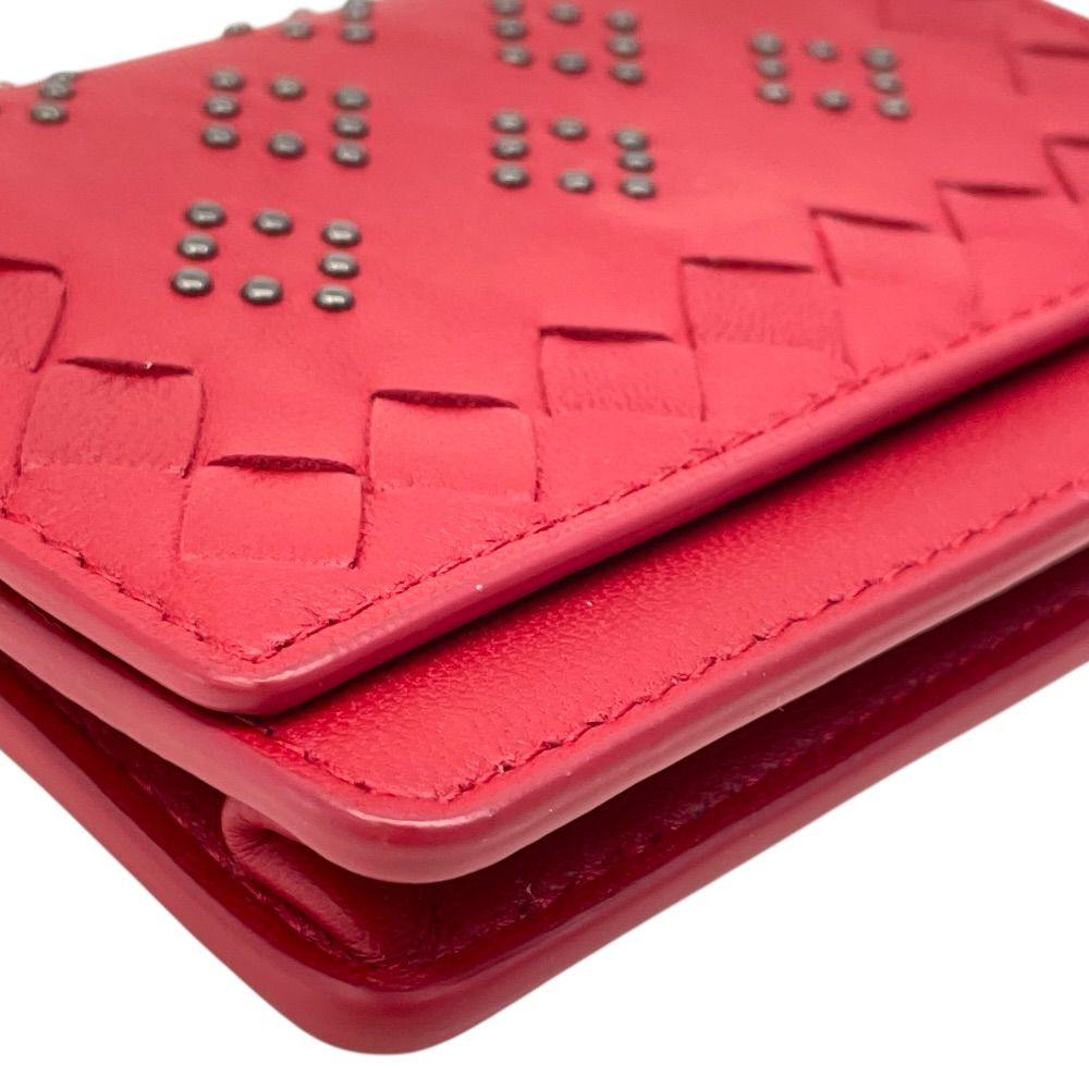Bottega Veneta Intrecciato Studs Card Case Business Holder Bifold Leather Red — view 3